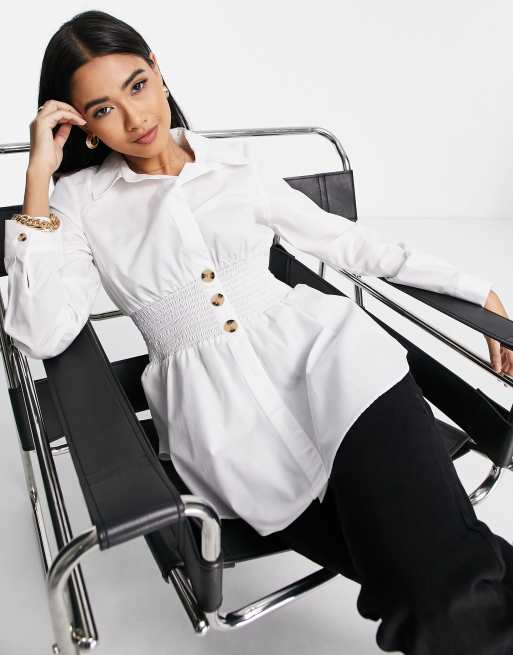 River Island - Overhemd met aangerimpelde taille in wit