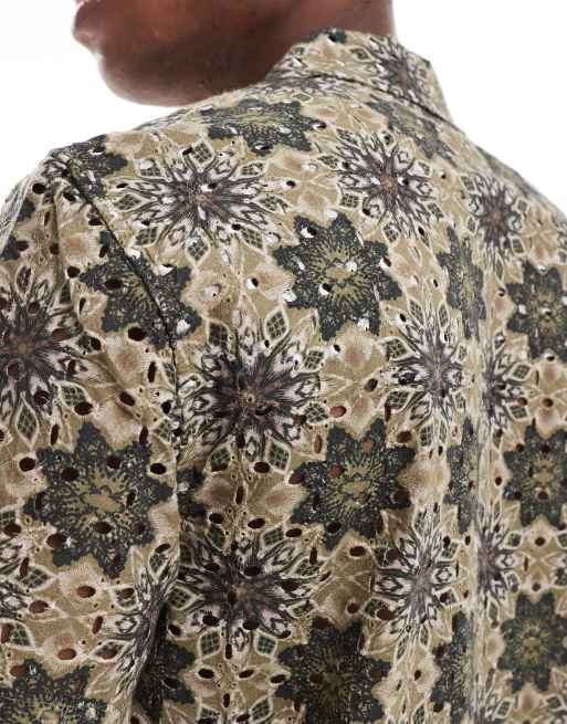 River Island - Overhemd met broderie en bloemenprint in kaki, 4 van 4