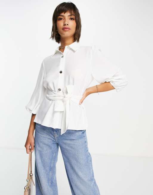 River Island - Overhemd met gestrikte taille in wit