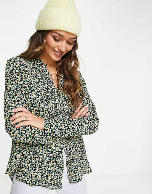 River Island - Overhemd met lange mouwen en bloemenprint in geel