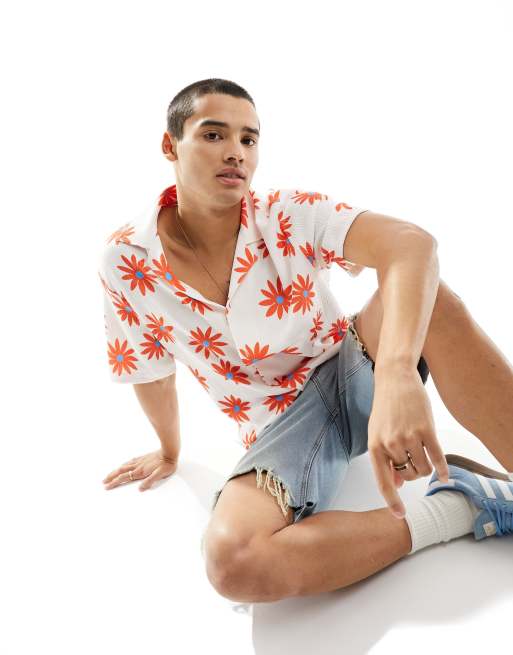 River Island - Overhemd met reverskraag en bloemenprint in wit, deel van co-ord set
