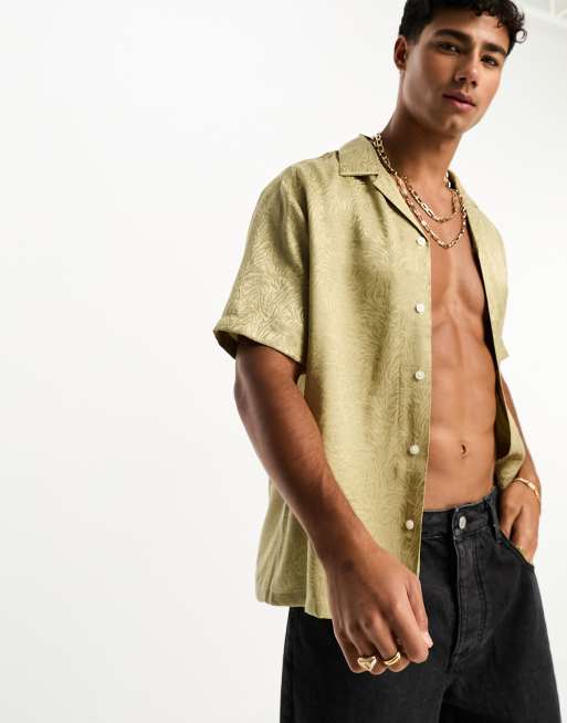 River Island - Overhemd met reverskraag en textuur in stone