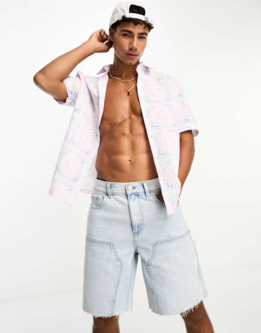 River Island - Overhemd met reverskraag en zonneprint in lichtroze