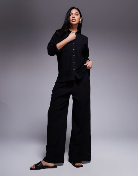 River Island - Overhemd van co-ord set van kreukelstof in zwart - view 1