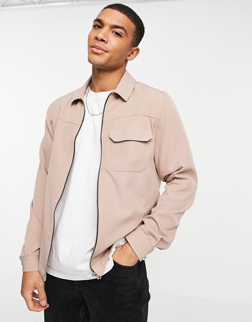 River Island over shirt jacket in light pink