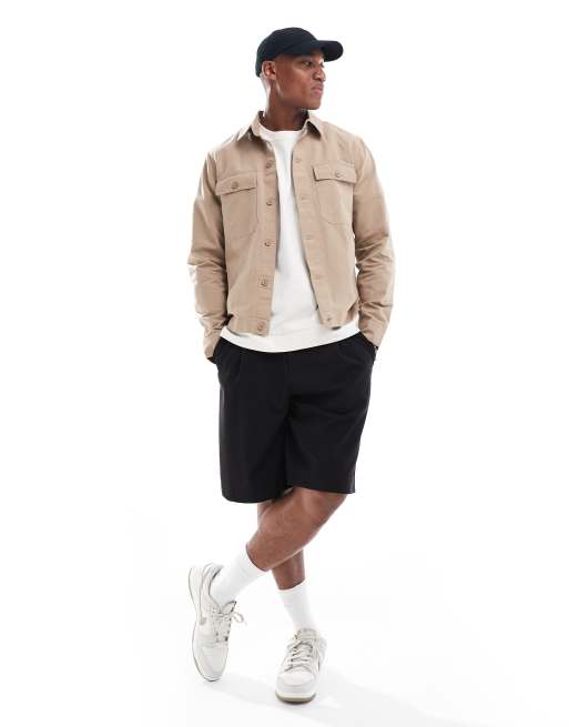 River Island - Overshirt met linnenlook in lichtbruin