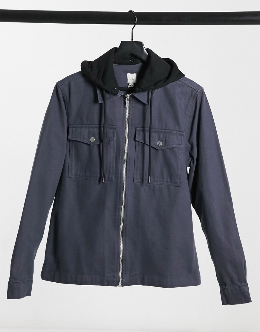 River Island overshirt with hood in gray-Grey
