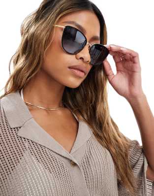 River Island - Oversize-Cat-Eye-Sonnenbrille aus Metall in Schwarz