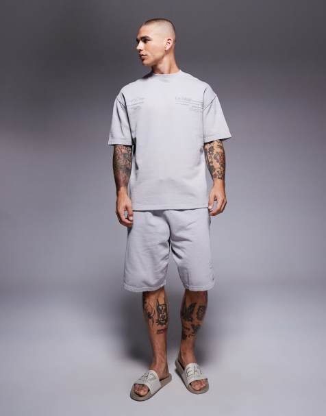 River Island – Oversize-Set in gewaschenem Hellgrau mit Nostalgie-Logo - view 1