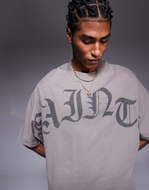 River Island – Oversize-T-Shirt in Grau mit „Sainte“-Logo, 3 von 4