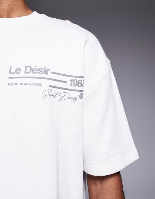 River Island – Oversize-T-Shirt in Weiß mit „Le Désir“-Slogan, 4 von 4