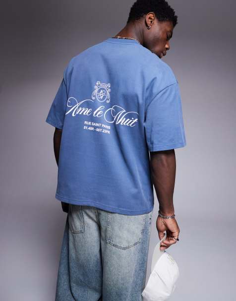 River Island oversized ame le nuit script t-shirt in blue - view 1