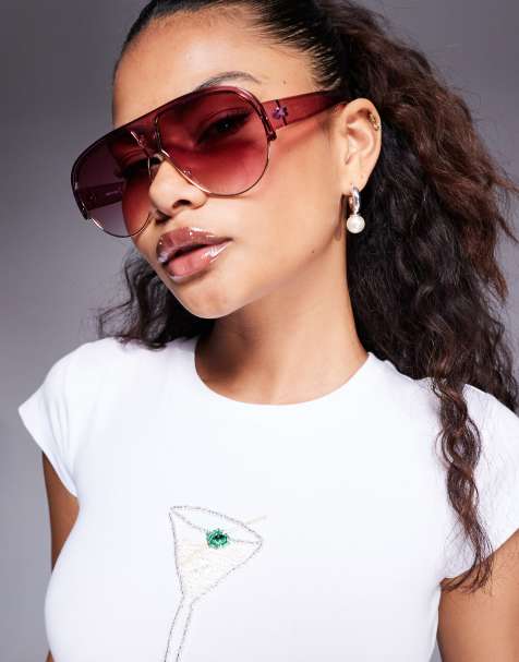 River Island oversized aviator sunglasses in pink - view 1