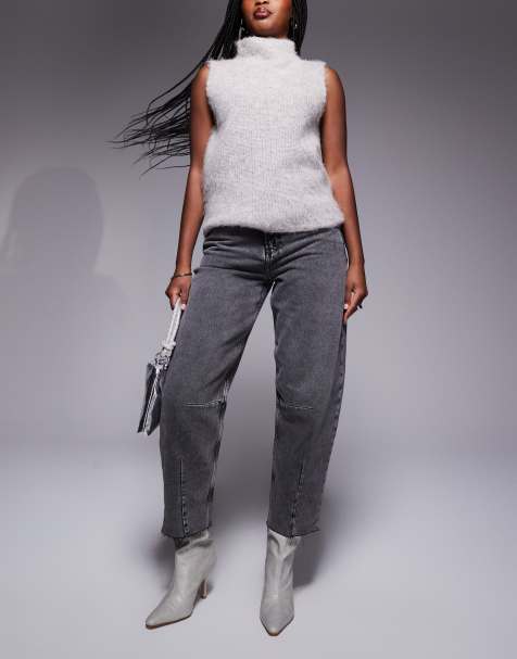 River Island oversized barrel leg jeans in gray - view 1