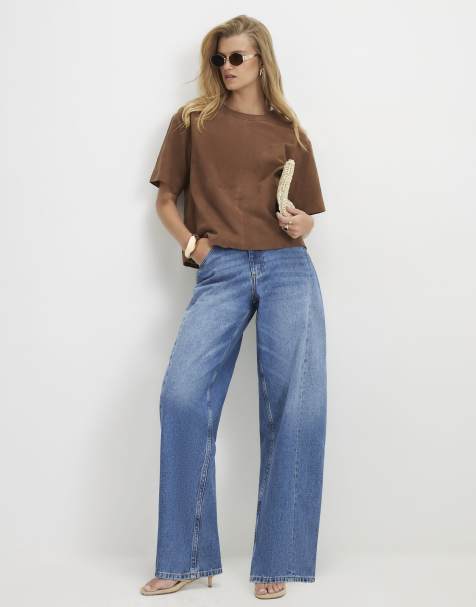 River Island Oversized barrel leg jeans in medium blue - view 1