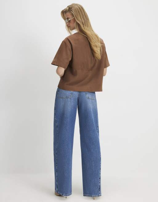 River Island Oversized barrel leg jeans in medium blue, 4 of 4