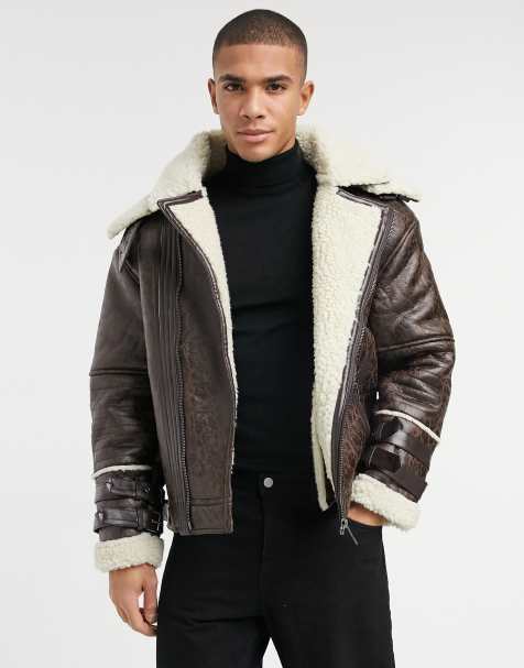 River Island - Oversized bikerjakke i brun med shearling-for - view 1