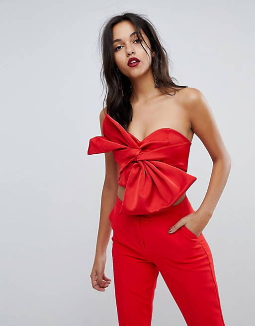 River Island Oversized Bow Front Bandeau Crop Top