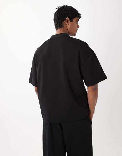 River Island oversized boxy 'luxe' t-shirt co-ord in black , 3 of 5