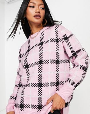 River Island oversized check jumper in pink