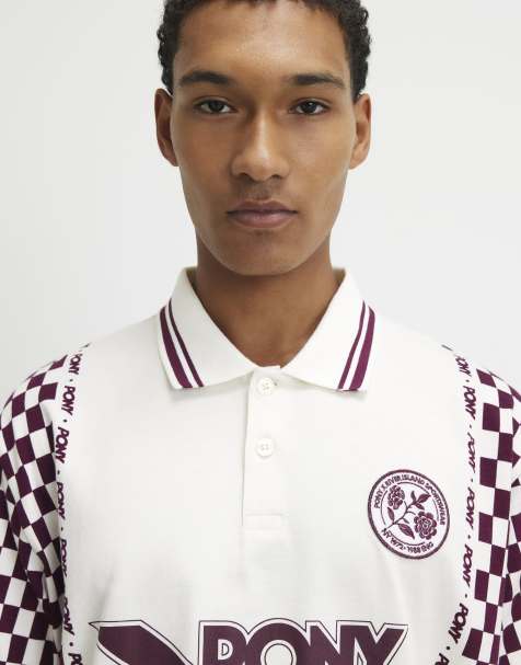 River Island Oversized check print polo top in ecru - view 1