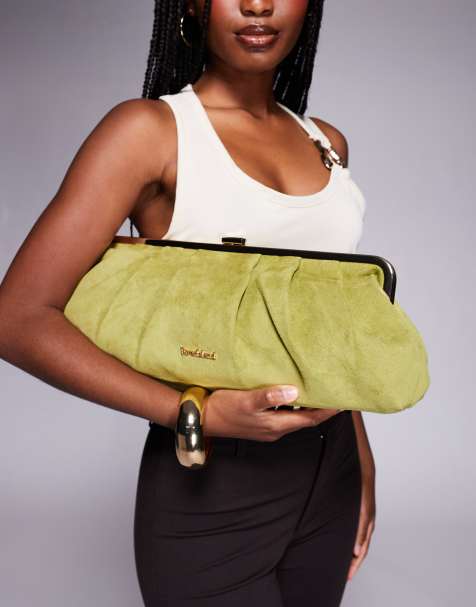 River Island oversized clutch bag in green suedette - view 1
