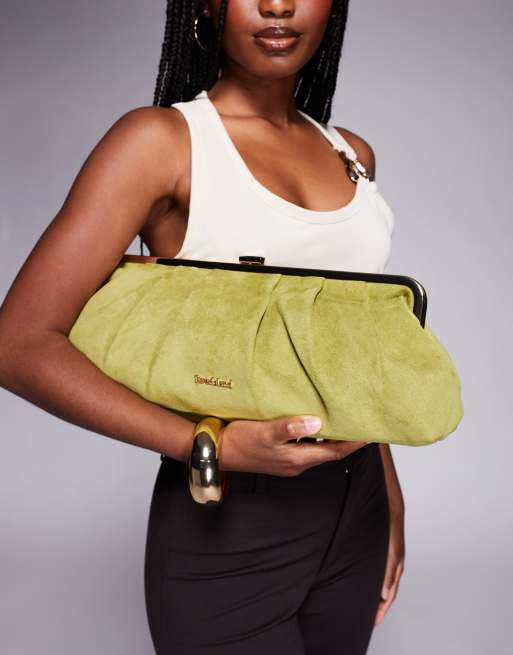 River Island oversized clutch bag in green suedette