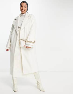 Hollister long faux shearling coat in cream