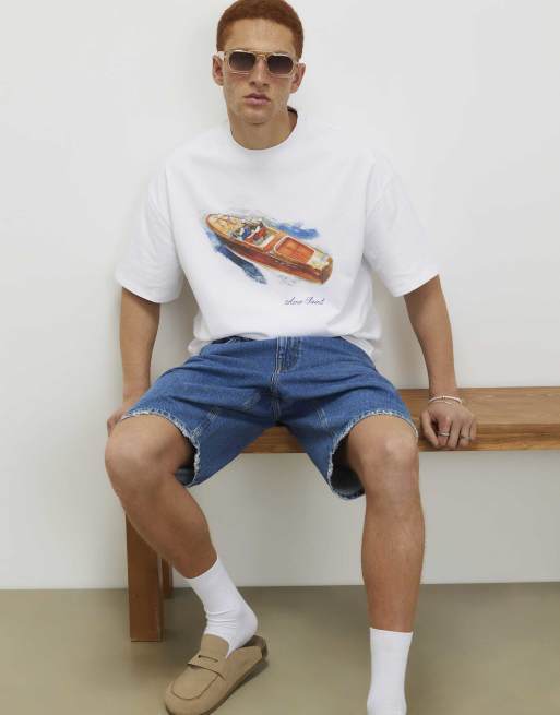 River Island Oversized cotton cruise boat t-shirt in white , 3 of 4