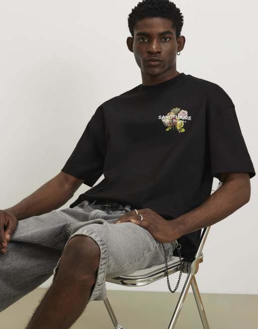 River Island Oversized cotton flower print t-shirt in black, 3 of 4