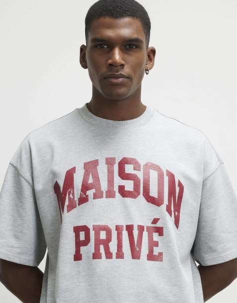 River Island Oversized cotton maison prive t-shirt in grey - marl - view 1