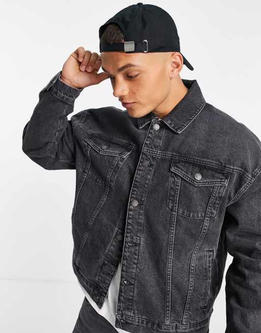 River Island oversized denim jacket in black | ASOS