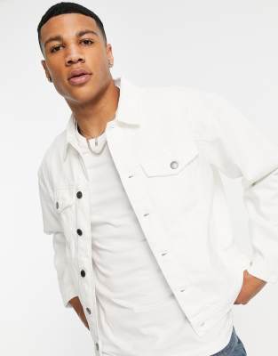 River Island oversized distressed denim jacket in white