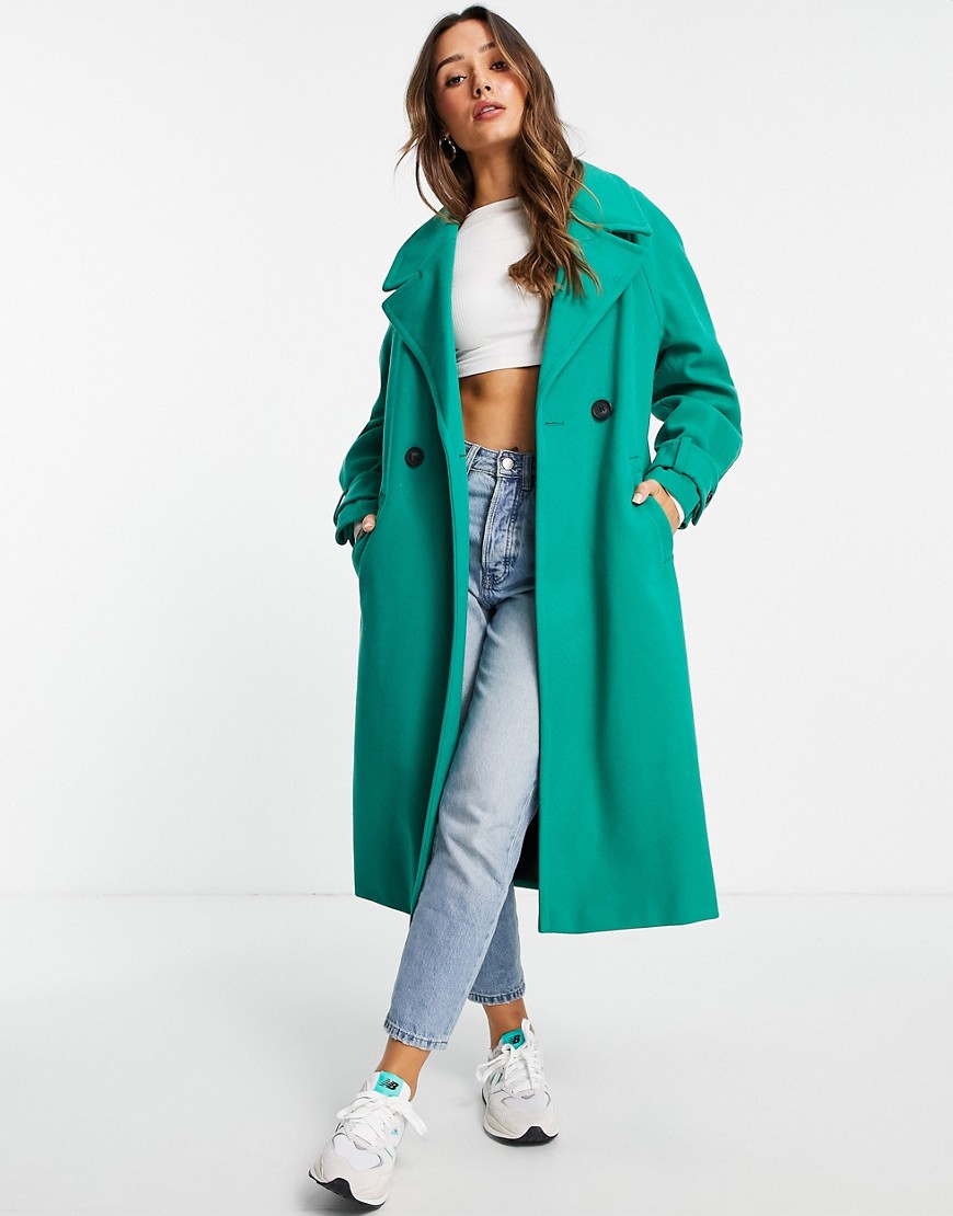 River Island oversized double breasted maxi coat in green