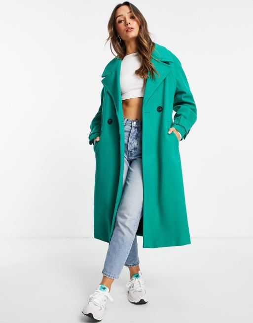 River Island oversized double breasted maxi coat in green | ASOS