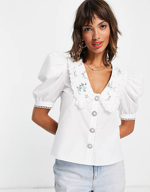  Shirts & Blouses/River Island oversized embellished collar shirt in white 