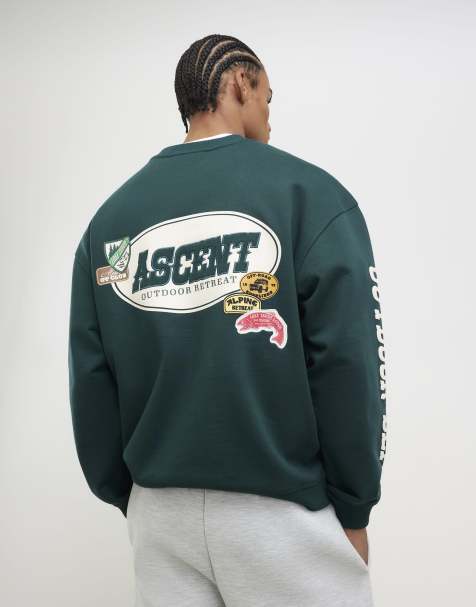 River Island Oversized fit alpine badging sweatshirt in green - dark - view 1