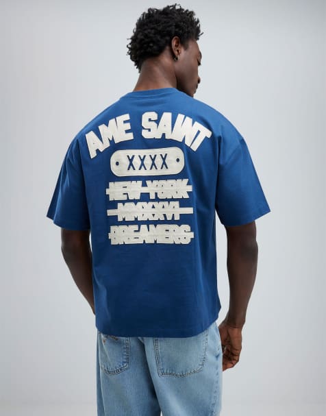 River Island Oversized fit ame saint t-shirt in blue - dark