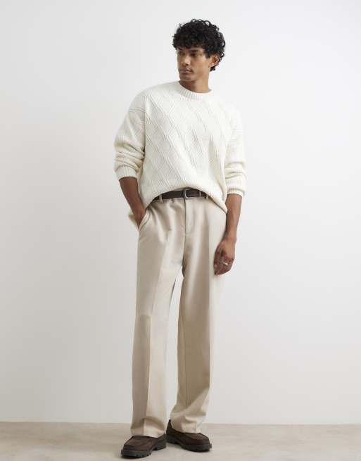 River Island Oversized fit atelier cable knit jumper in ecru, 3 of 4