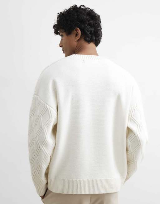 River Island Oversized fit atelier cable knit jumper in ecru, 4 of 4