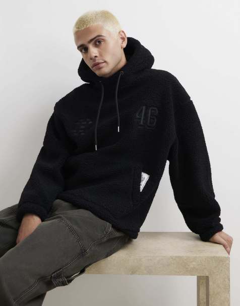 River Island Oversized fit borg 46 hoodie in black - view 1