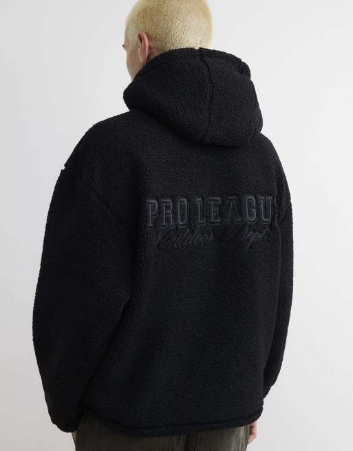 River Island Oversized fit borg 46 hoodie in black, 4 of 4