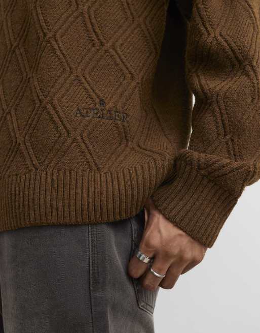 River Island Oversized fit cable knit atelier jumper in rust, 2 of 4