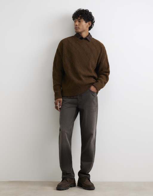 River Island Oversized fit cable knit atelier jumper in rust, 3 of 4