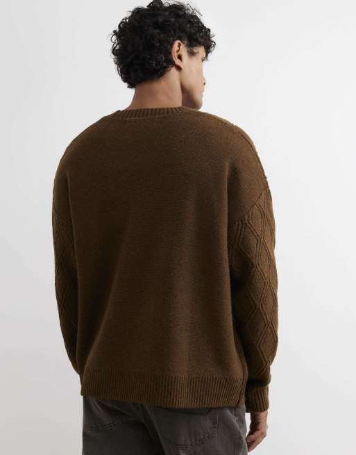 River Island Oversized fit cable knit atelier jumper in rust, 4 of 4