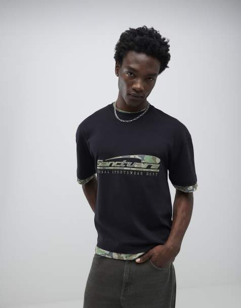 River Island Oversized fit camo sanctuaire t-shirt in black