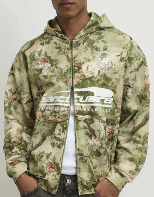 River Island Oversized fit camouflage floral hoodie in green, 2 of 4