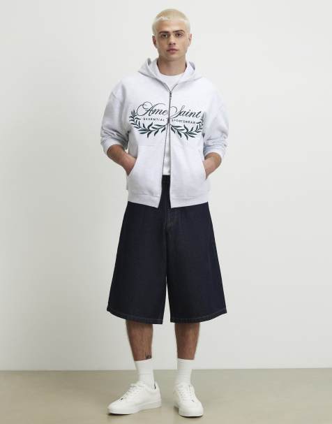 River Island Oversized fit cotton ame saint hoodie in marl grey - view 1