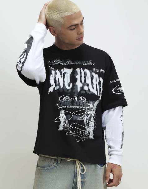 River Island Oversized fit cotton cherub t-shirt in black - view 1