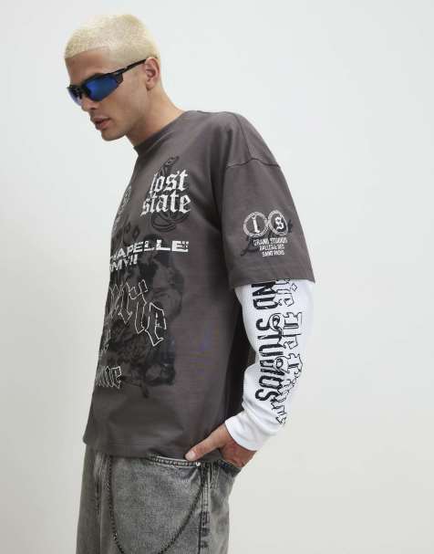 River Island Oversized fit cotton cherub t-shirt in grey - view 1